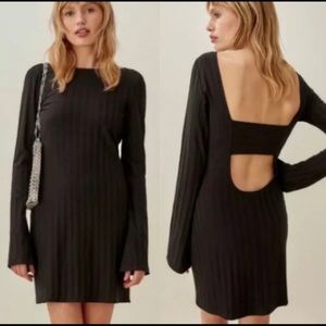 New Reformation Ribbed Cait Dress in Black Large